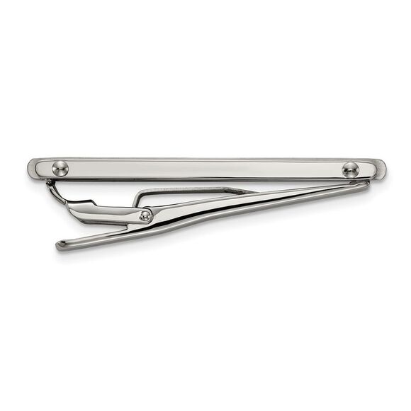 Stainless Steel Brushed & Polished Striped Tie Bar Clip, 7 x 55mm - Picture 2 of 4